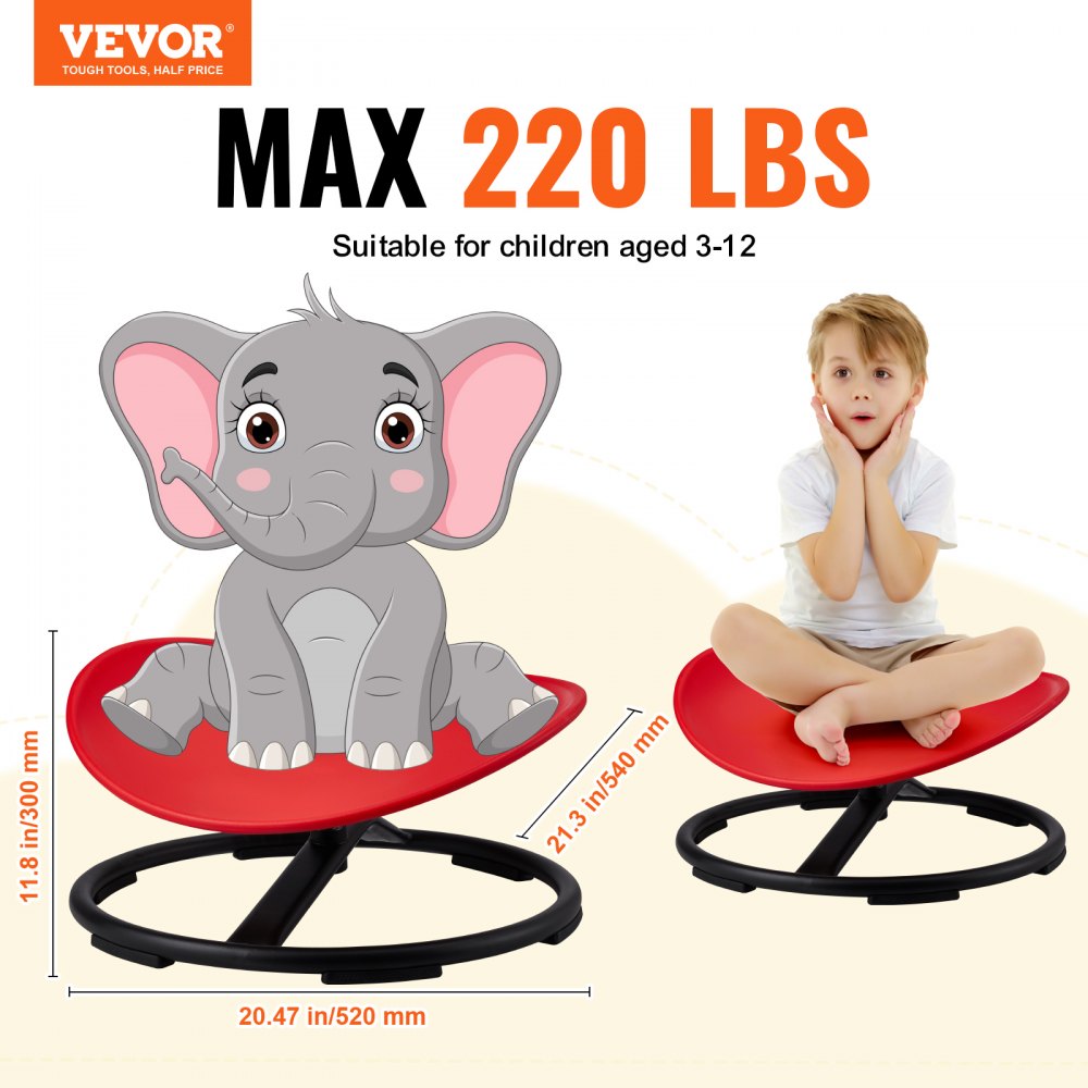 Kids Swivel Chair, 220 LBS Capacity, Sensory Spinning Chair, Autistic Kids Sensory Toy Chair with Non-Slip Metal Base, Toddler Sit and Spin Chair for Coordination Balance Focus Training Red