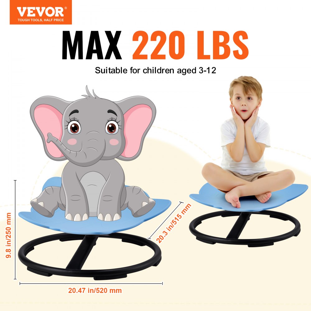 Elephant Kids Swivel Chair, 220 LBS Capacity, 360° Spinning Chair, Autistic Kids Sensory Toy Chair with Non-Slip Metal Base, Toddler Sit and Spin Chair for Coordination Balance Focus Blue