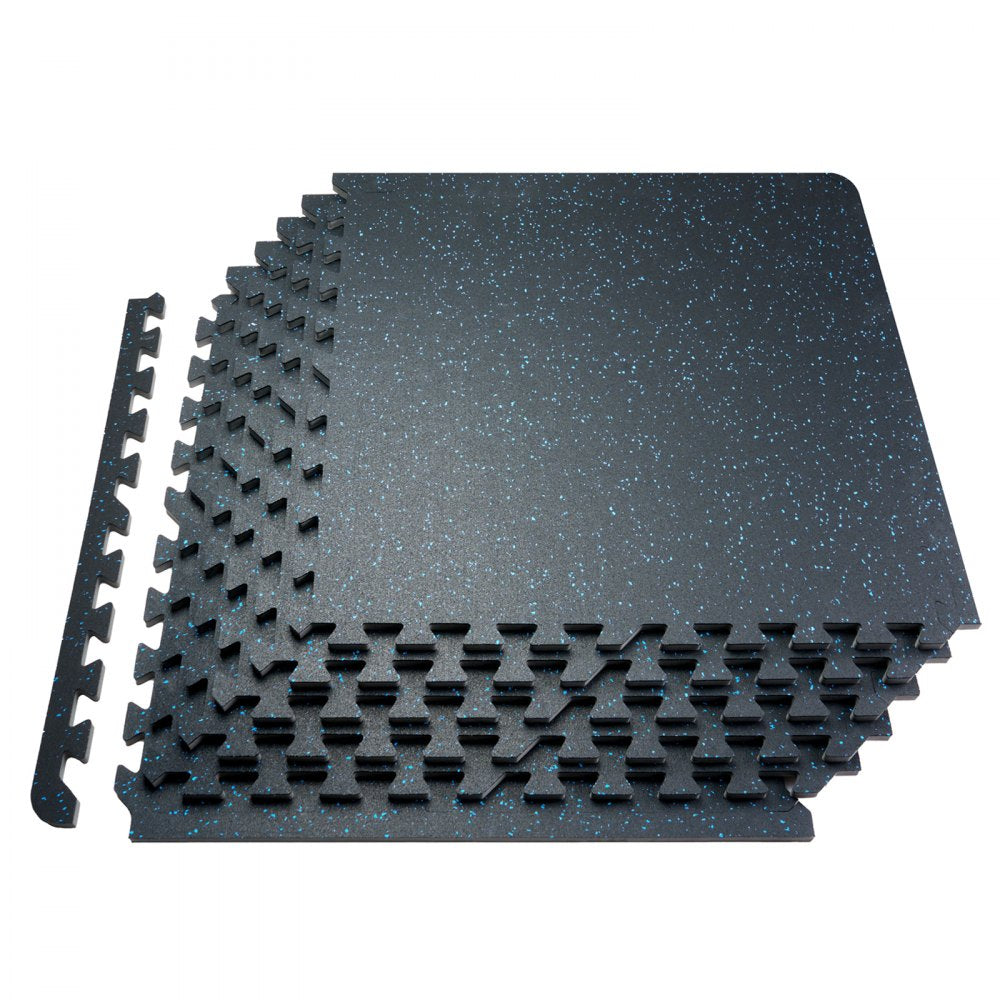 0.56" Thick Gym Floor Mats 6 Tiles Rubber Top with EVA Foam Black & Blue