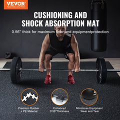 0.56" Thick Gym Floor Mats 25 Tiles Rubber Top with EVA Foam Black & White