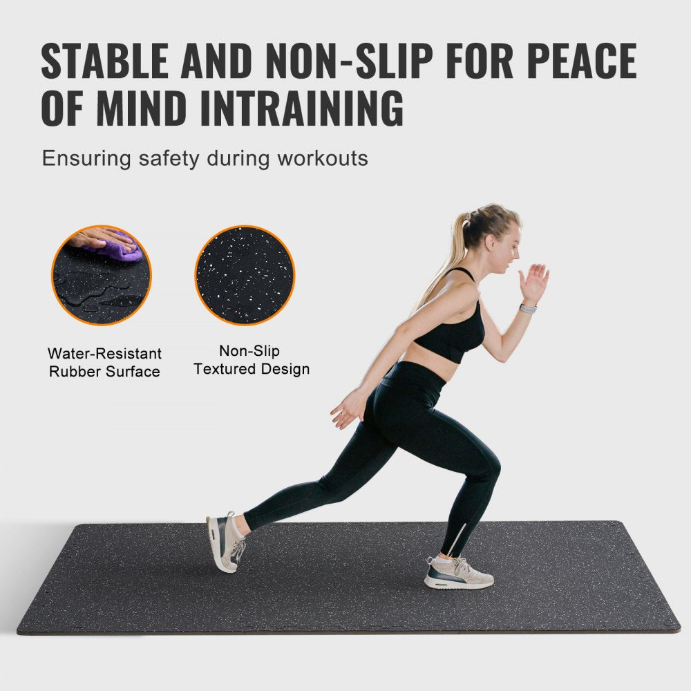 0.56" Thick Gym Floor Mats 25 Tiles Rubber Top with EVA Foam Black & White