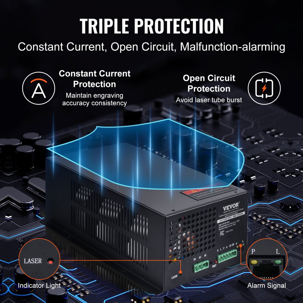 Bostome 150W CO2 laser power supply with cooling fan and durable iron casing for engravers.