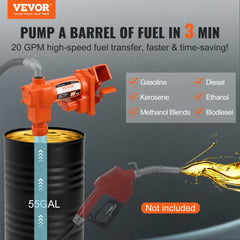 Fuel Transfer Pump, 12V DC 20 GPM 1/4 HP, High Flow Cast Iron Gasoline Extractor Pump with Fuel Collection Box Design for Gasoline, Diesel, Kerosene, Ethanol & Methanol Blends, and Biodiesel