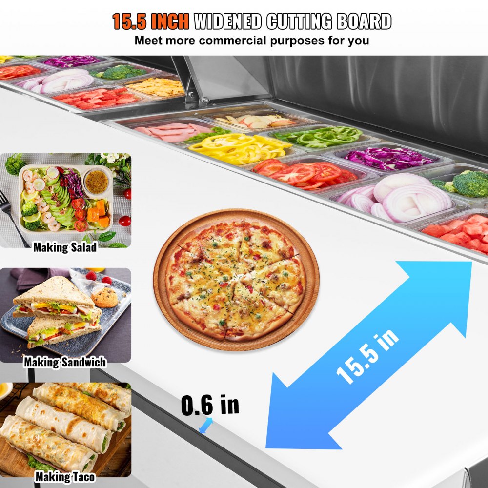 Commercial Refrigerator, 72" Sandwich & Salad Prep Table, 17.73 Cu. Ft Stainless Steel Refrigerated Food Prep Station with 18 Pans, Cut Board, 3 Door Worktop Fridge with lock for Restaurant