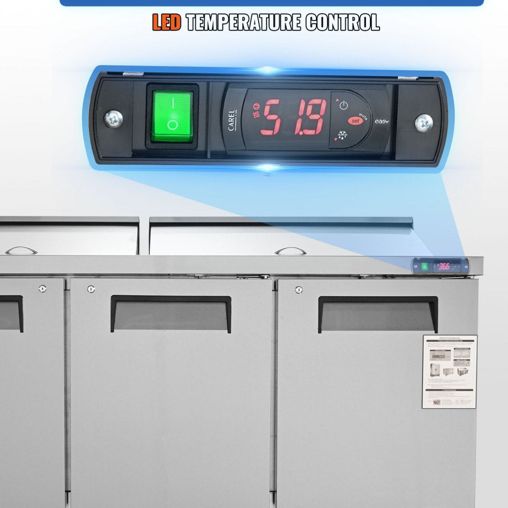 Commercial Refrigerator, 72" Sandwich & Salad Prep Table, 17.73 Cu. Ft Stainless Steel Refrigerated Food Prep Station with 18 Pans, Cut Board, 3 Door Worktop Fridge with lock for Restaurant