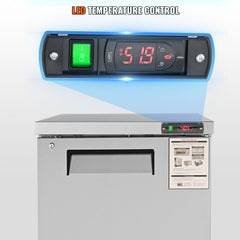 Commercial Refrigerator, 28" Undercounter Worktop Refrigerator, 7.4 Cu. Ft Thick Stainless Steel Refrigerated Food Prep Station Fan Cooling Single Door Worktop Fridge with lock for Bar