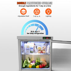 Sandwich Prep Table, 7.42 Cu. Ft. Salad Single-door Refrigerated Prep Table, 28-inch Food Prep Fridge, Commercial Stainless Steel Prep Refrigerator Table for Restaurant, Bar, Shop, Silver