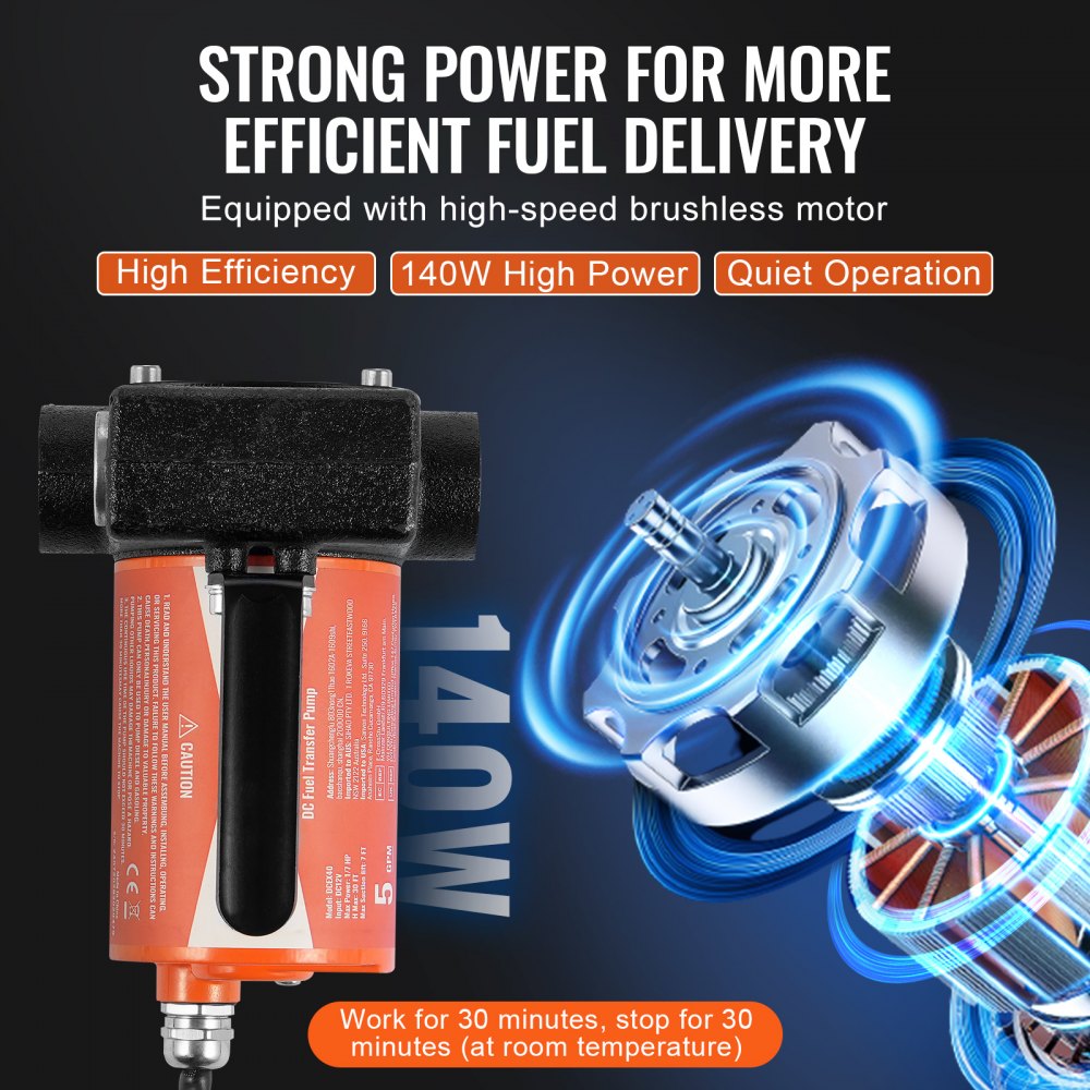 Fuel Transfer Pump 12V 5 GPM 1/10 HP Diesel Pump with Auto Fuel Nozzle