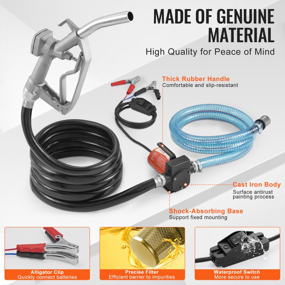 Fuel Transfer Pump 12V 5.3 GPM 1/10 HP Diesel Pump with Auto Fuel Nozzle