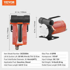 Fuel Transfer Pump 12V 8 GPM 1/6 HP Diesel Pump with Auto Fuel Nozzle