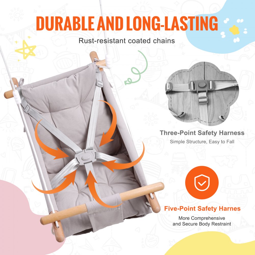 Canvas Hammock Swing 3 Modes Baby Swing 5-Point Harness Indoor Outdoor
