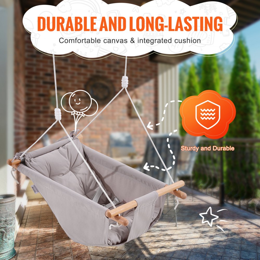 Canvas Hammock Swing 3 Modes Baby Swing 5-Point Harness Indoor Outdoor