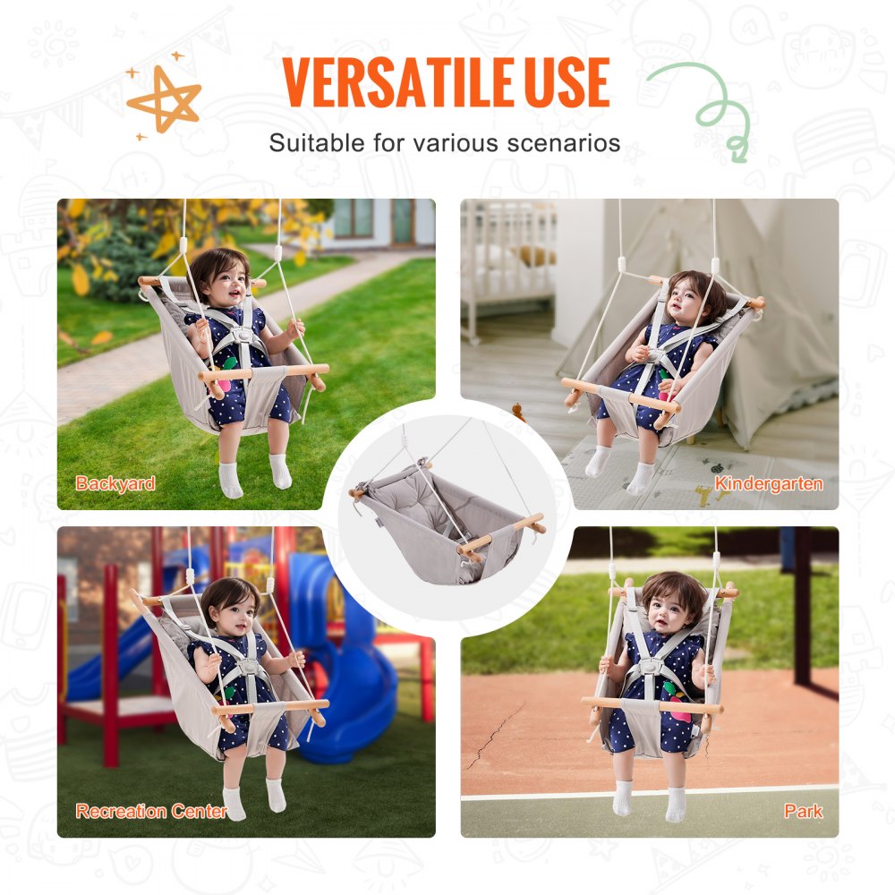 Canvas Hammock Swing 3 Modes Baby Swing 5-Point Harness Indoor Outdoor