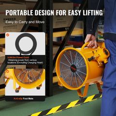 Portable Ventilator, 10" Heavy Duty Cylinder Fan, 350W Strong Shop Exhaust Fan 1942CFM, 9.8ft Power Cord (No charging head), Industrial Utility Blower for Sucking Dust, Smoke Home/Workplace
