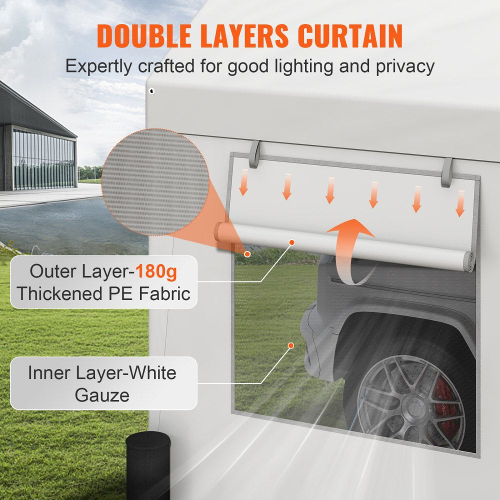 Carport, Heavy Duty 10x20ft Car Canopy, Outdoor Garage Shelter with Removable Sidewalls, Roll-up Ventilated Windows & Doors, UV Resistant Waterproof All-Season Tarp for Car, Truck, Boat, White