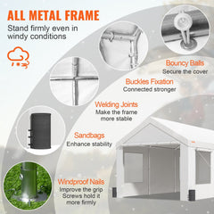 Carport, Heavy Duty 10x20ft Car Canopy, Outdoor Garage Shelter with Removable Sidewalls, Roll-up Ventilated Windows & Doors, UV Resistant Waterproof All-Season Tarp for Car, Truck, Boat, White