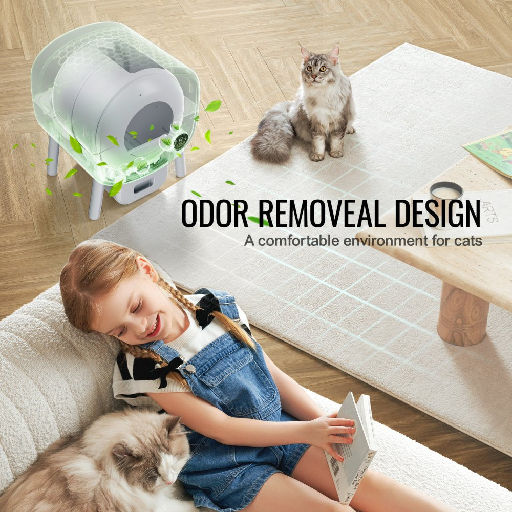 75L Self Cleaning Cat Litter Box with Odor Removal APP Control Sensor Gray