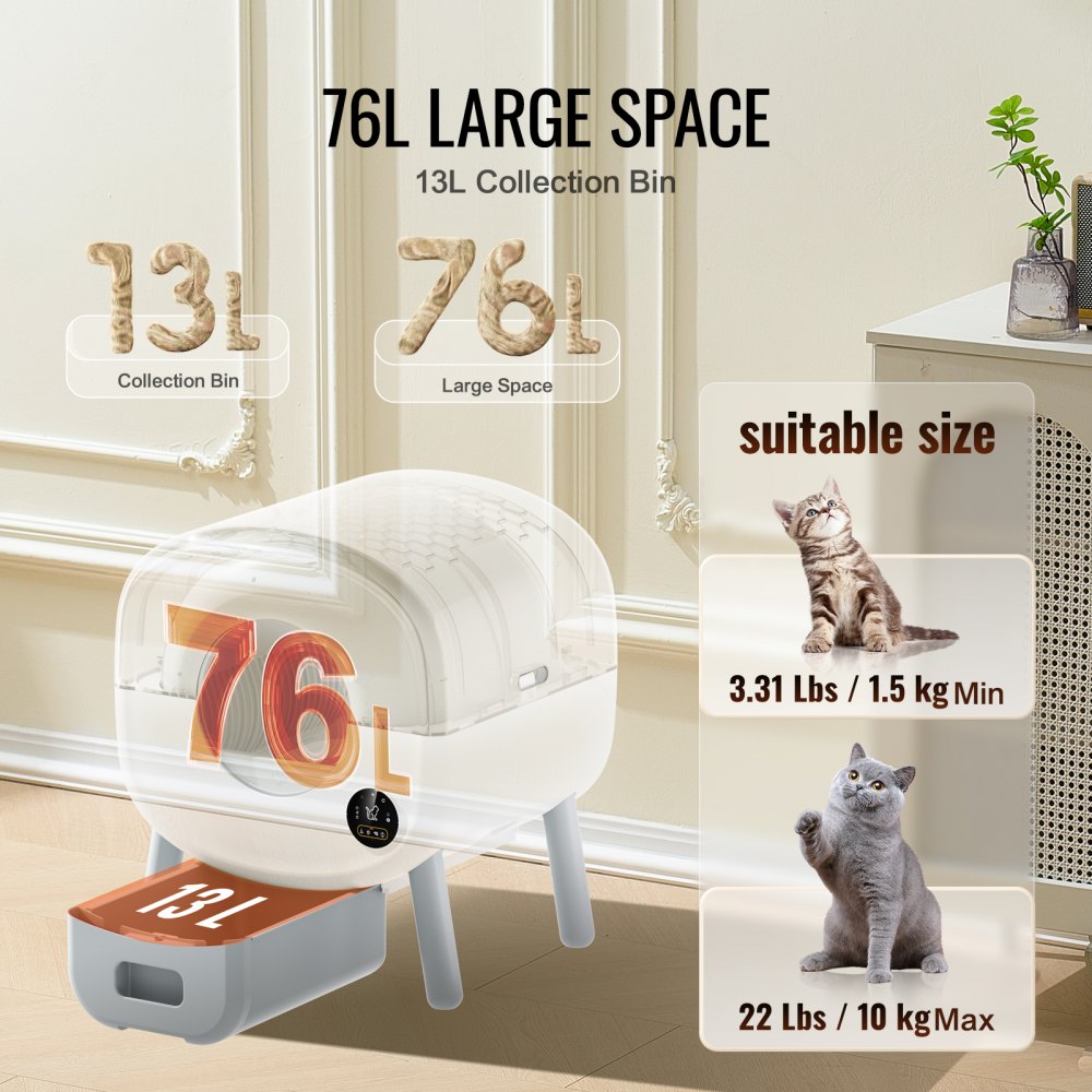75L Self Cleaning Cat Litter Box with Odor Removal APP Control Sensor Gray