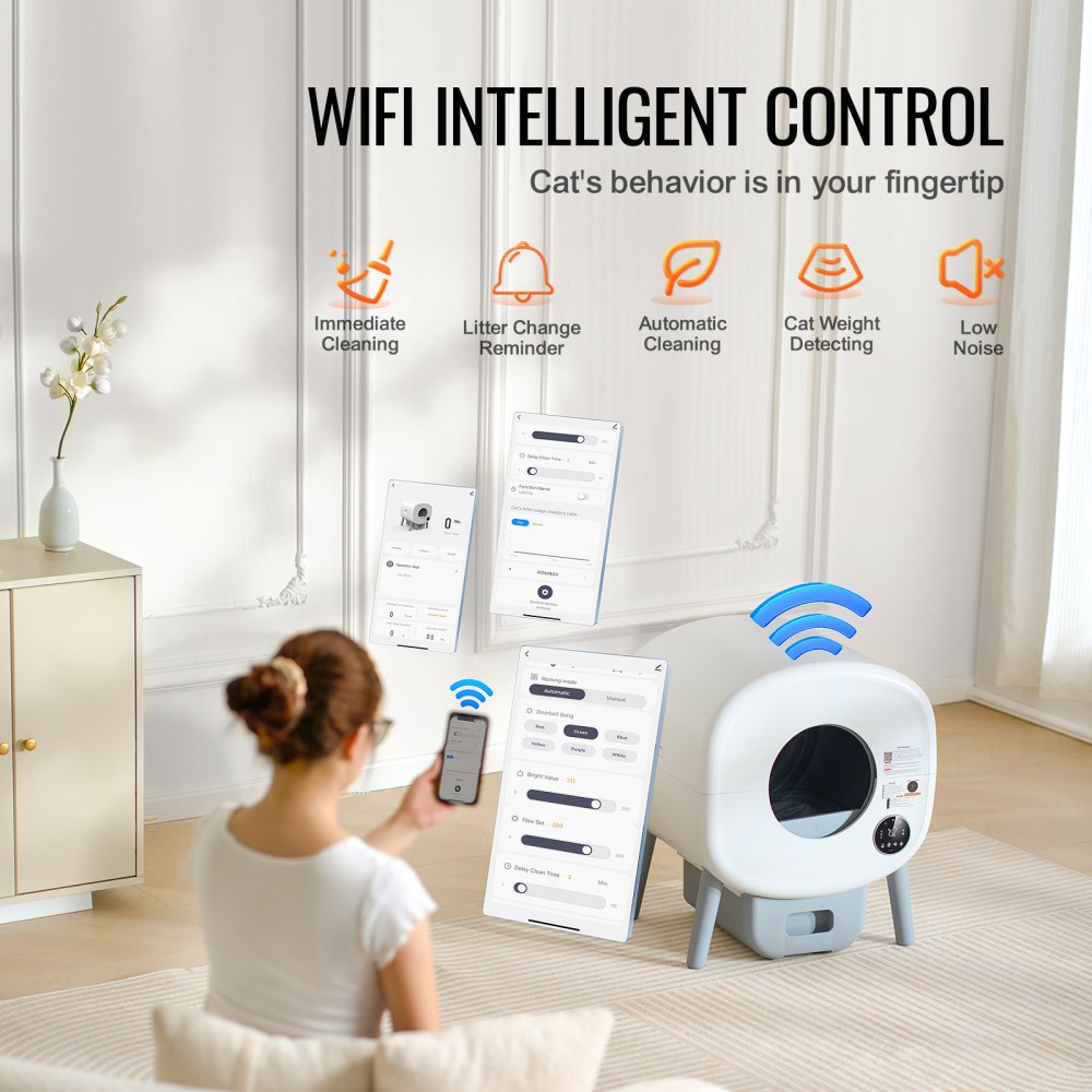 75L Self Cleaning Cat Litter Box with Odor Removal APP Control Sensor Gray