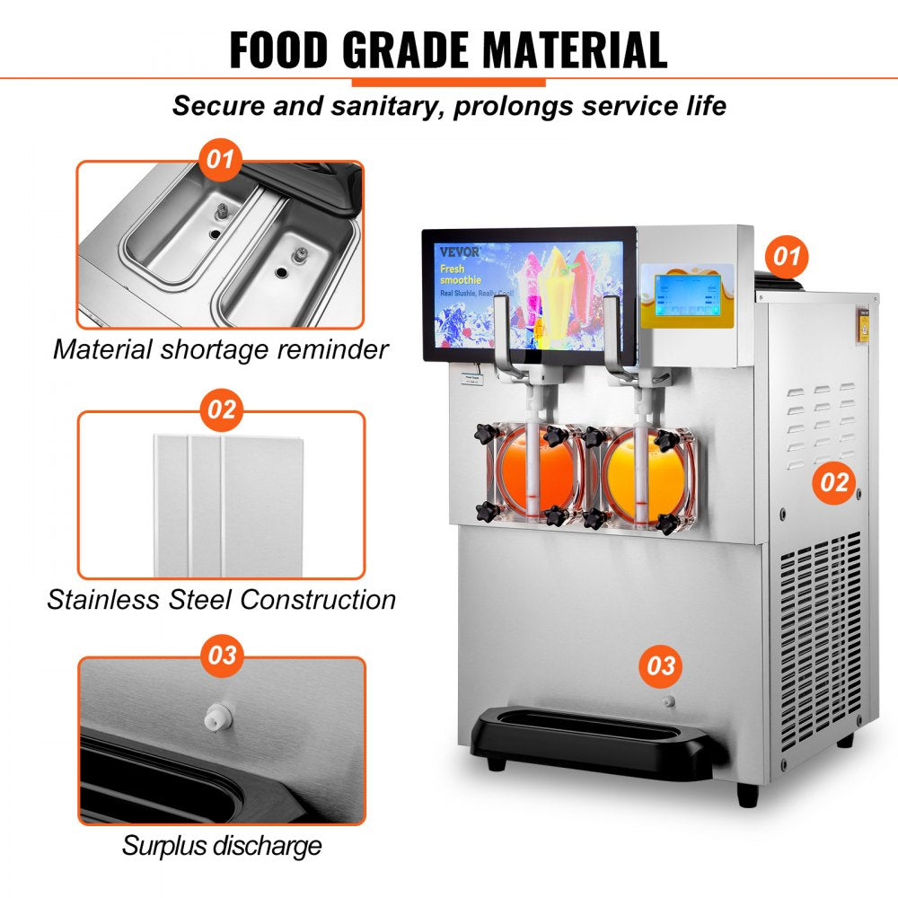 Commercial Slushy Machine, 8L / 2.1 Gal Double Bowl Margarita Machine, 1155W Stainless Steel Margarita Smoothie Frozen Drink Maker, Slushie Machine for Party Cafes Restaurants Bars Home