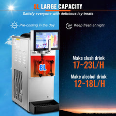 Commercial Slushy Machine, 8L / 2.1 Gal Single Bowl, Cool and Freeze Modes, 1050W Stainless Steel Margarita Smoothie Frozen Drink Maker, Slushie Machine for Party Cafes Restaurants Bars Home
