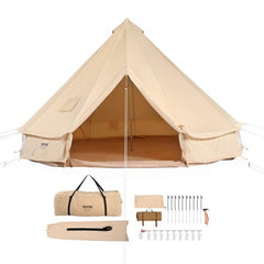 3-5 Person Canvas Glamping Bell Tent, Breathable Waterproof Yurt Tent with Stove Jack and Detachable Side Wall for Family Camping, 10`x 10`x98"(Diameter 3M)