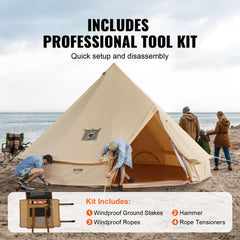 3-5 Person Canvas Glamping Bell Tent, Breathable Waterproof Yurt Tent with Stove Jack and Detachable Side Wall for Family Camping, 10`x 10`x98"(Diameter 3M)