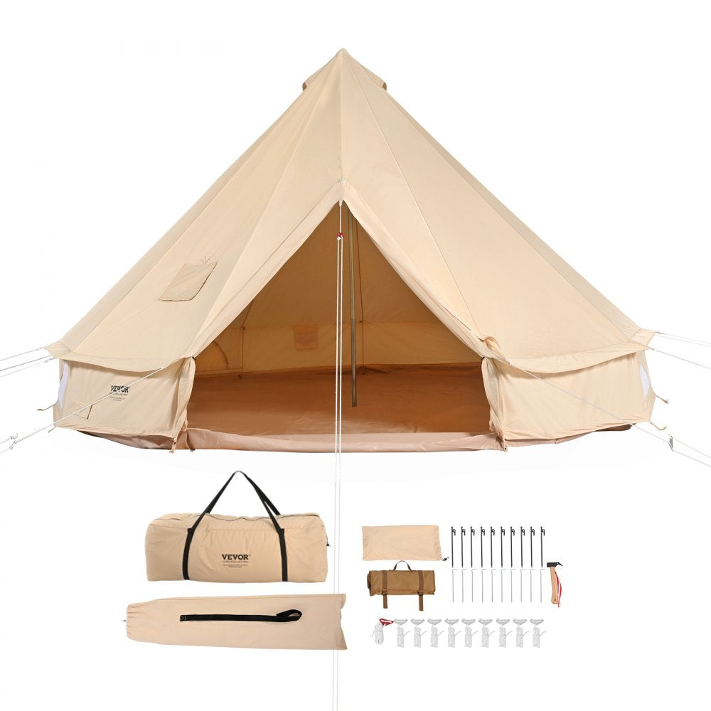 3-5 Person Canvas Glamping Bell Tent, Breathable Waterproof Yurt Tent with Stove Jack and Detachable Side Wall for Family Camping, 10`x 10`x98"(Diameter 3M)