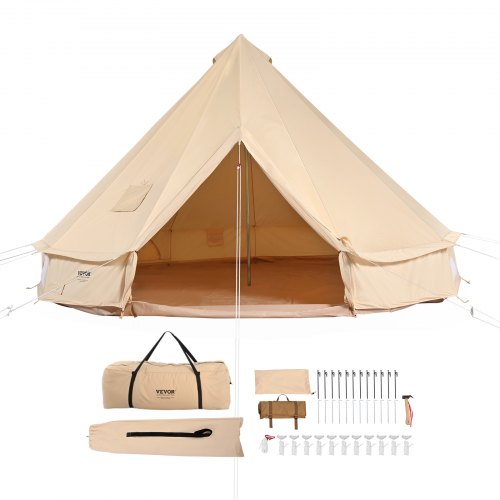 5-8 Person Canvas Glamping Bell Tent, Breathable Waterproof Yurt Tent with Stove Jack and Detachable Side Wall for Family Camping,13`x 13`x98"(Diameter 4M)