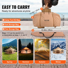 Canvas Tent, 4 Seasons 5 m/16.4 ft Bell Tent, Canvas Tent for Camping with Stove Jack, Breathable Yurt Tent for up to 8 People, Family Camping Outdoor Hunting Party