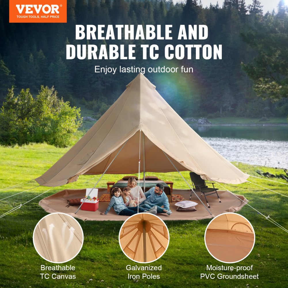 10-12 Person Canvas Glamping Bell Tent, Breathable Waterproof Yurt Tent with Stove Jack and Detachable Side Wall for Family Camping, 20`x20`x138"(Diameter 6M)