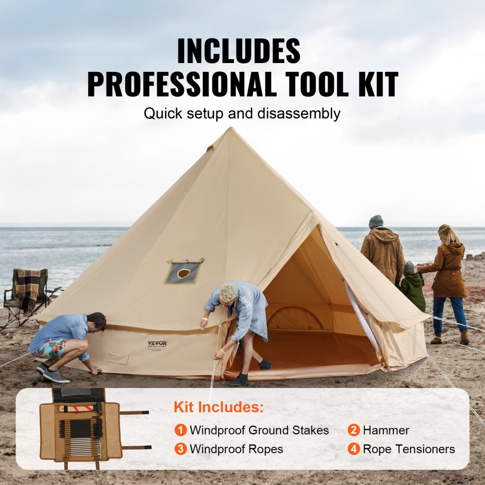 10-12 Person Canvas Glamping Bell Tent, Breathable Waterproof Yurt Tent with Stove Jack and Detachable Side Wall for Family Camping, 20`x20`x138"(Diameter 6M)