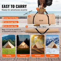10-12 Person Canvas Glamping Bell Tent, Breathable Waterproof Yurt Tent with Stove Jack and Detachable Side Wall for Family Camping, 20`x20`x138"(Diameter 6M)