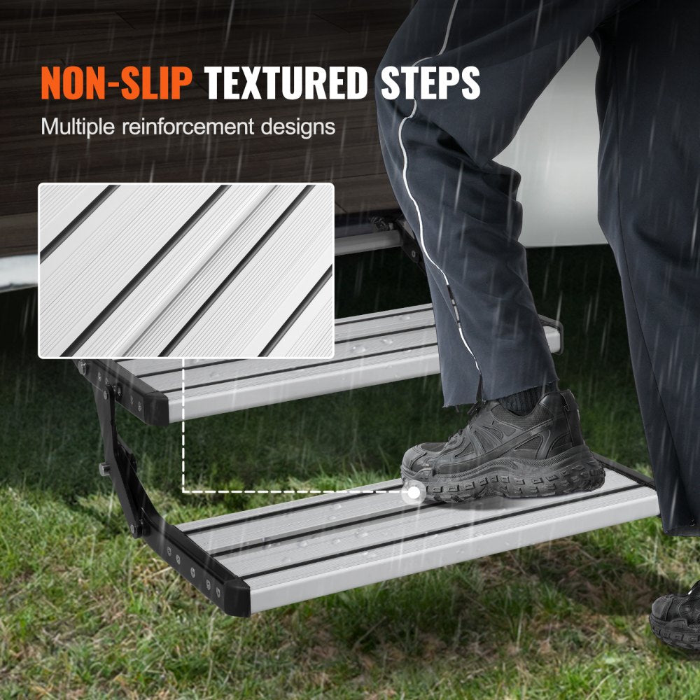 RV Steps, 2-Step, Electric Retractable RV Stairs DC 12V, Auto-Folding, 440 LBS Load Capacity, Aluminum Alloy Steps, Non-Slip Steps for Safe Entry and Exit, RV, Trailer, Camper Steps