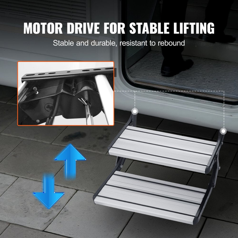 RV Steps, 2-Step, Electric Retractable RV Stairs DC 12V, Auto-Folding, 440 LBS Load Capacity, Aluminum Alloy Steps, Non-Slip Steps for Safe Entry and Exit, RV, Trailer, Camper Steps