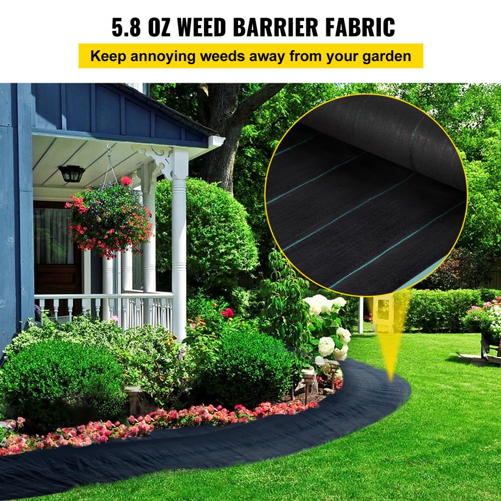 Weed Barrier, 5.8oz Landscape Fabric, 4ft x 300ft Cover Mat Heavy Duty Woven Grass Control Geotextile for Garden, Patio, Black