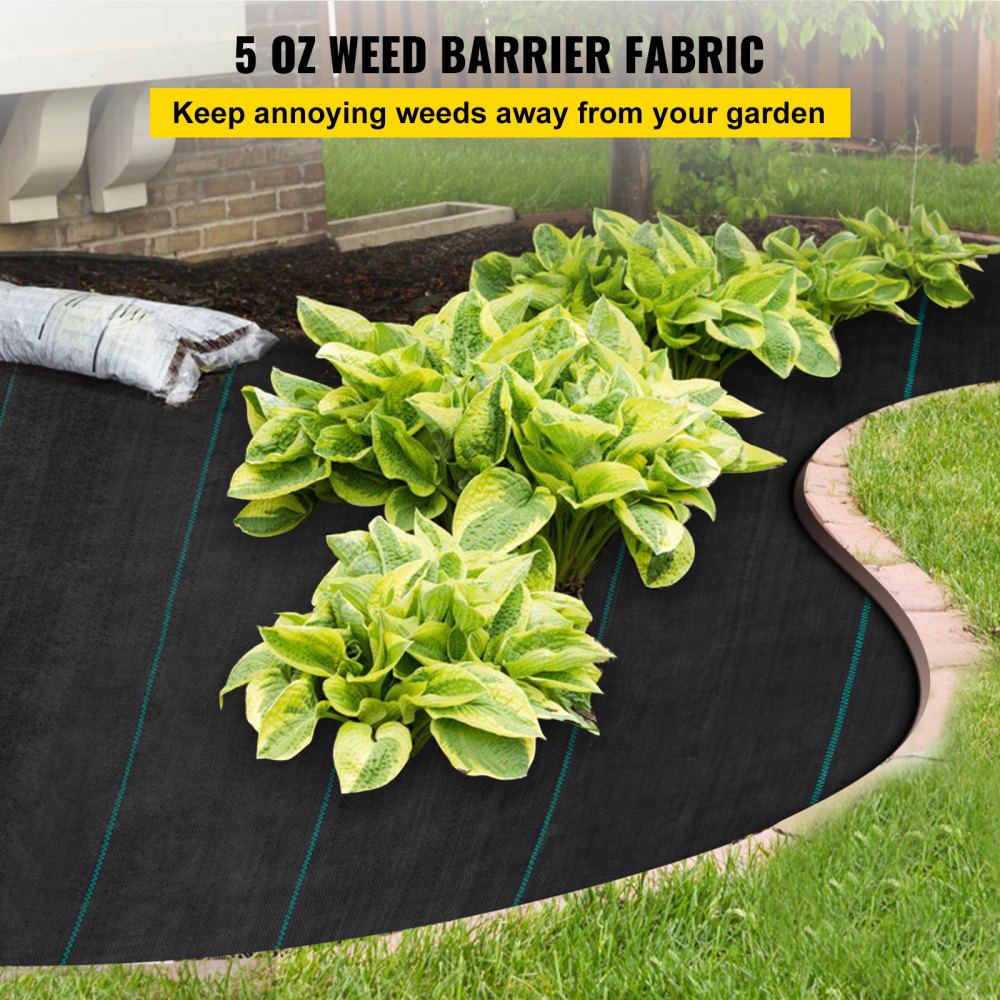 Weed Barrier Landscape Fabric, 5 x 250 ft, 5 Oz Premium Woven Ground Cover Heavy Duty PP Material & Easy Setup, Dual-Layer for Outdoor Garden, Lawn, Driveway, Black