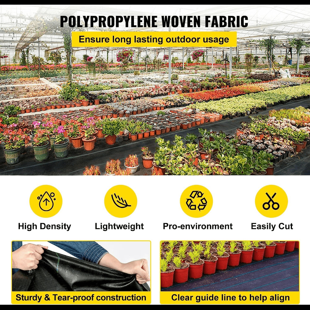 Weed Barrier Landscape Fabric, 5 x 250 ft, 5 Oz Premium Woven Ground Cover Heavy Duty PP Material & Easy Setup, Dual-Layer for Outdoor Garden, Lawn, Driveway, Black