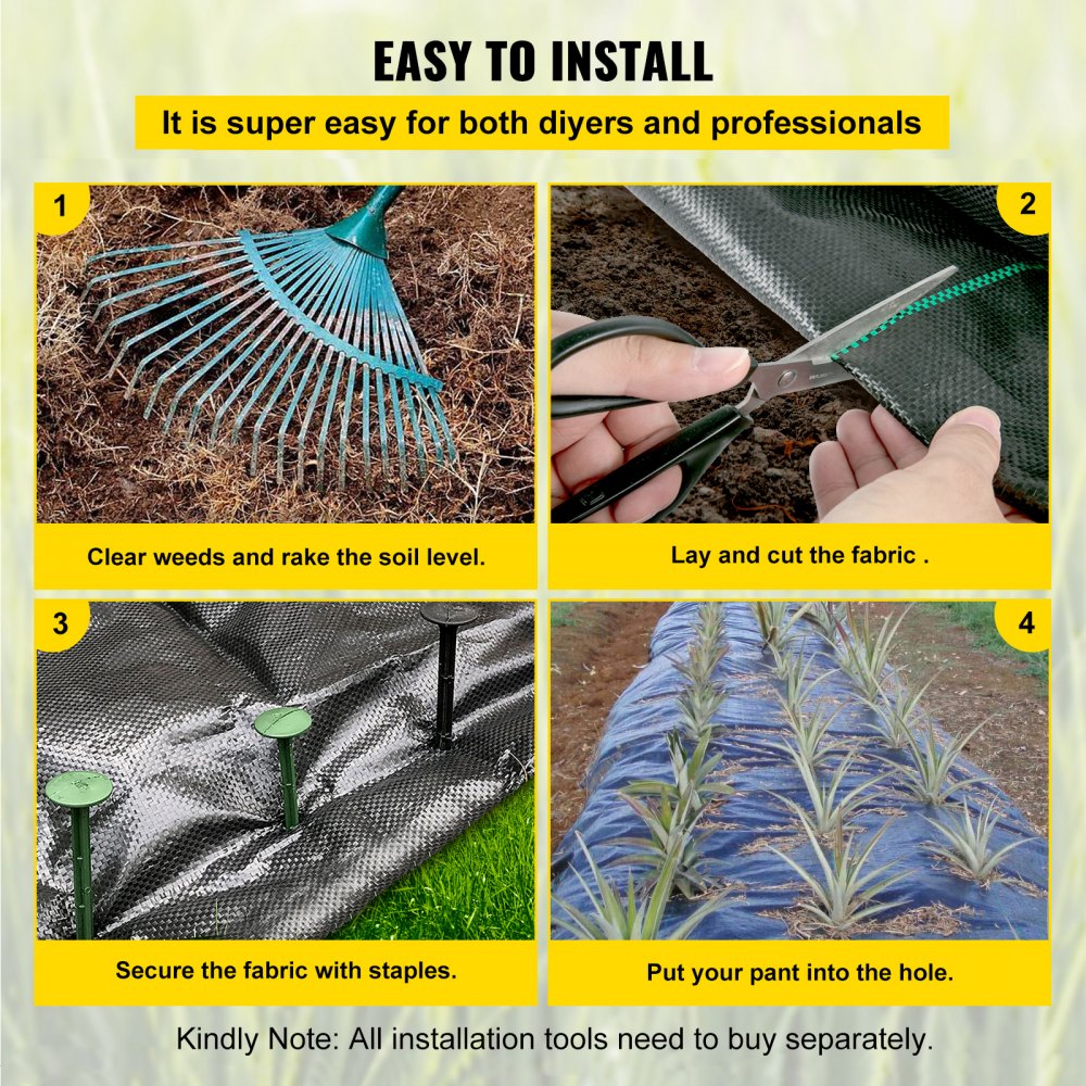 Weed Barrier Landscape Fabric, 5 x 250 ft, 5 Oz Premium Woven Ground Cover Heavy Duty PP Material & Easy Setup, Dual-Layer for Outdoor Garden, Lawn, Driveway, Black