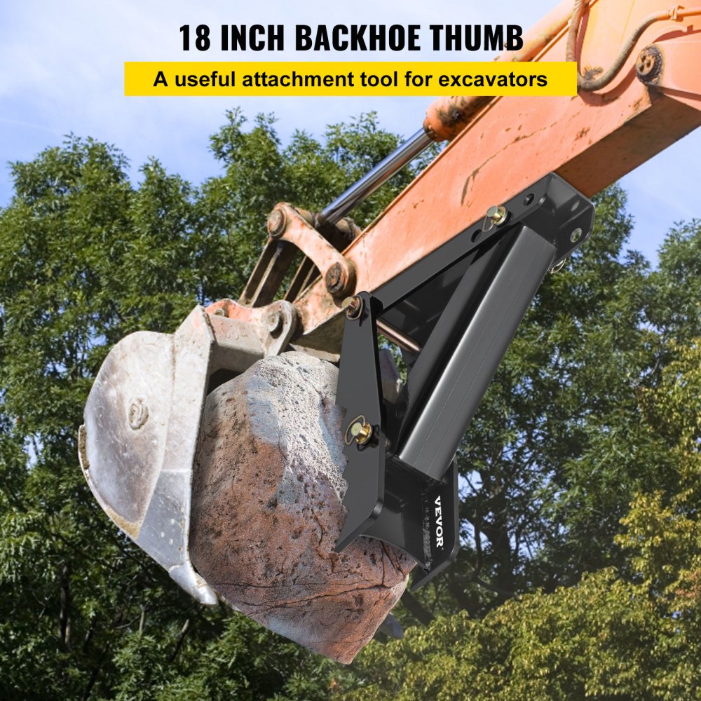 18" Backhoe Thumb, 1/2" Teeth Thickness Heavy Duty Excavator Thumb, Black Steel Weld On Thumb Attachments with 12mm Bolt-On Design Adjustable Mechanical Thumb for Backhoe/Excavator