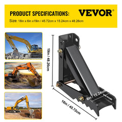 18" Backhoe Thumb, 1/2" Teeth Thickness Heavy Duty Excavator Thumb, Black Steel Weld On Thumb Attachments with 12mm Bolt-On Design Adjustable Mechanical Thumb for Backhoe/Excavator