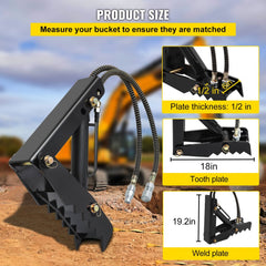 18" Hydraulic Backhoe Thumb, 1/2" Thickness Heavy Duty Excavator Thumb, Black Steel Weld On Thumb Attachments with Hydraulic Cylinder, Mechanical Hydraulic Thumb for Backhoe/Excavator
