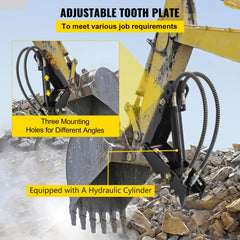 18" Hydraulic Backhoe Thumb, 1/2" Thickness Heavy Duty Excavator Thumb, Black Steel Weld On Thumb Attachments with Hydraulic Cylinder, Mechanical Hydraulic Thumb for Backhoe/Excavator