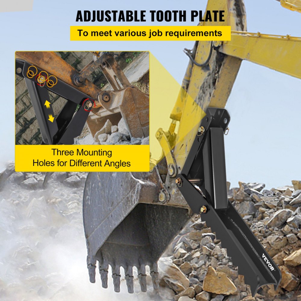 32 inch Backhoe Excavator Thumb Attachments Weld On Adjustable Boom Tractor Excavator 1/2Inch Teeth Thick Steel Plate Assembly 12MM Bolt-On Design
