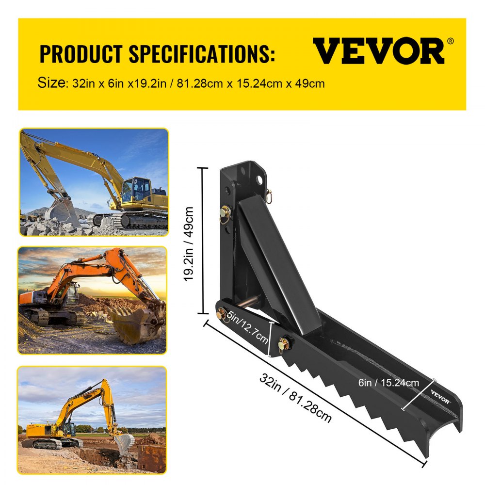 32 inch Backhoe Excavator Thumb Attachments Weld On Adjustable Boom Tractor Excavator 1/2Inch Teeth Thick Steel Plate Assembly 12MM Bolt-On Design
