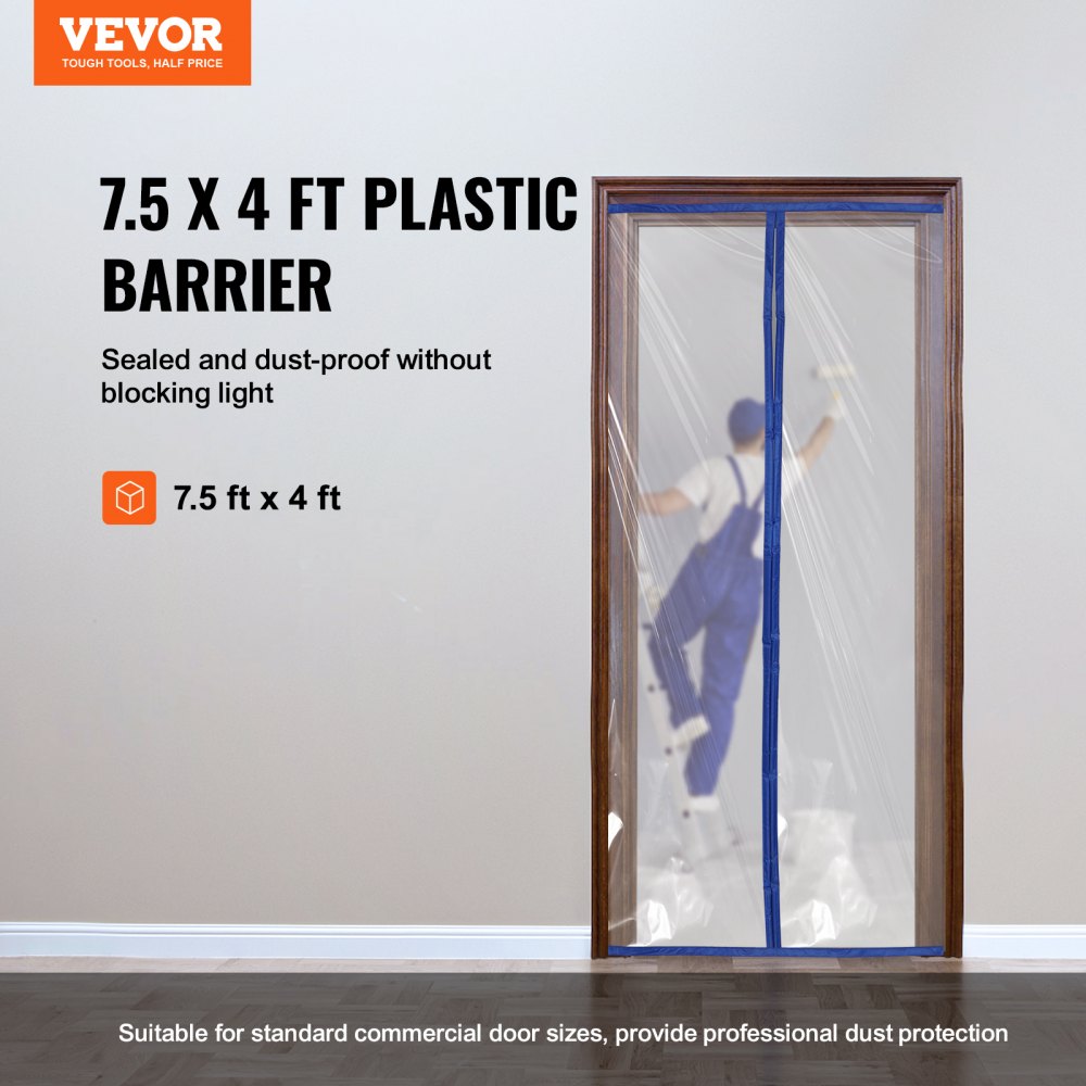 Dust Barrier, 7.5 x 4 ft Dust Barrier Door Kit, PE Construction Door Cover for Dust Containment, with Magnetic Self-Closing Zipper, Dust Protection Wall for Bathroom Living Room Remodel