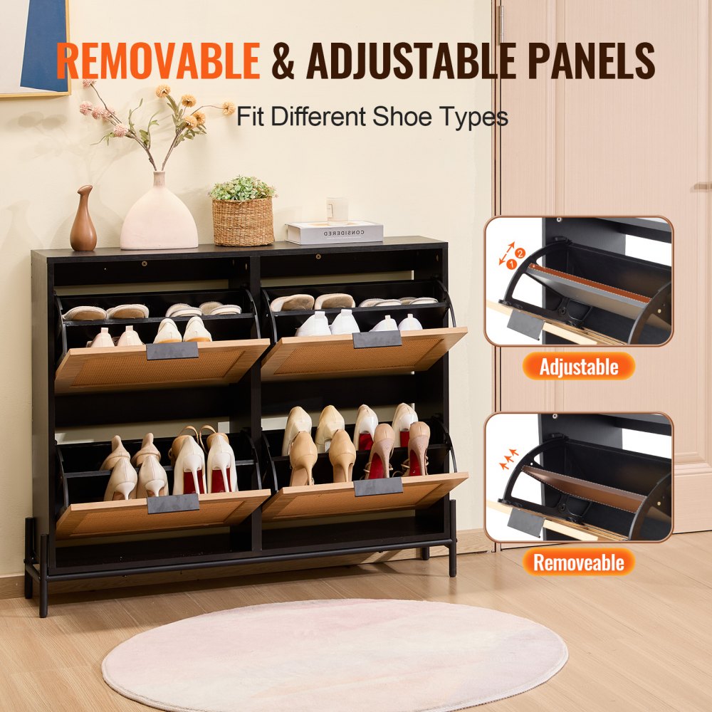 Rattan Shoe Storage Cabinet Shoe Storage Organizer with 4 Flip Drawers