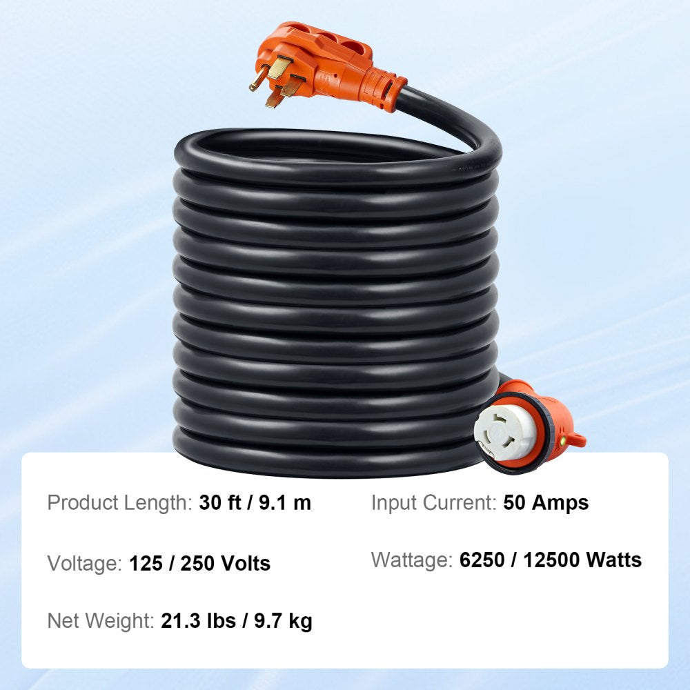 30 ft RV Power Cord Generator Cord 50A NEMA 14-50P /NEMA SS2-50RETL Listed