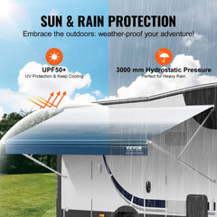 RV Awning Fabric Replacement, 14`2" Fabric Length for 15` Awning, Heavy Duty 3-Ply 16oz PVC Camper Awning Fabric, Waterproof & UV Protection Outdoor Canopy for RV, Trailer, Motorhome, Blue Fade