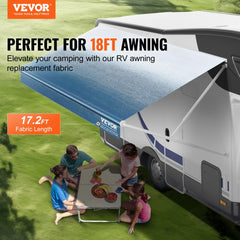 RV Awning Fabric Replacement, 17`2" Fabric Length for 18` Awning, Heavy Duty 3-Ply 16oz PVC Camper Awning Fabric, Waterproof & UV Protection Outdoor Canopy for RV, Trailer, Motorhome, Blue Fade